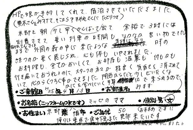 京都府八幡市のミッピのママ様親子より